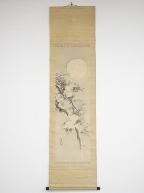 JAPANESE HANGING SCROLL / HAND PAINTED / SNOWY PINE